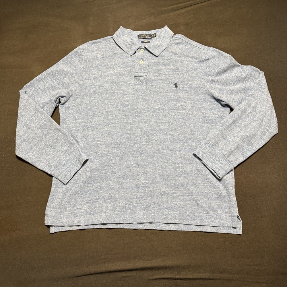 Polo Ralph Lauren Blue Long Sleeve Cotton Polo Shirt Men's SZ‎ XL Navy Slim Fit